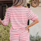 Green Stripe Puff Short Sleeve T Shirt Matching Shorts Set