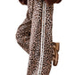 Beige Leopard Print Side Striped Detail Casual Wide Leg Pants