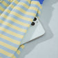 Yellow Stripe Colorblock Trim Crew Neck Loose Tee Drawstring Elastic Waist 2pcs Pant Set