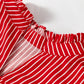 Blue Stripe Ruffled Short Puff Sleeve Button Front Blouse