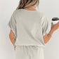 Light Blue Solid Color Puffy Loose Top Drawstring Shorts 2pcs Outfit