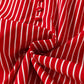 Blue Stripe Ruffled Short Puff Sleeve Button Front Blouse
