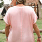 Pink Metallic Gloss Short Batwing Sleeve Plus Size Top