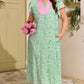 Green Plus Size Contrast Trim Flutter Sleeve Floral Kaftan Maxi Dress
