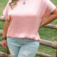 Pink Metallic Gloss Short Batwing Sleeve Plus Size Top