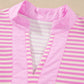 Pink Stripe Color Block Detail Split Neck Short Sleeve Blouse