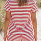 Red Stripe Scallop Trim Casual Top 2pcs Short Set