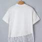 White Asymmetric Lace Hem Patchwork Tee