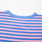 Pink Stripe Relaxed Short Sleeve Top Elastic Waist Drawstring Skort 2pcs Set