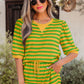 Green Stripe Puff Short Sleeve T Shirt Matching Shorts Set