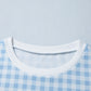 Light Blue Plaid Round Neck Long Sleeve Sweatshirt