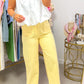 Yellow Solid Color Scalloped Patch Pocket Shift Jeans