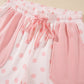 Pink Polka Dot Drop Shoulder Polo Loose Pullover Patch Pocket Casual Shorts Set
