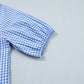 Sky Blue Summer Plaid V Neck Puff Sleeve Blouse