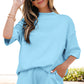 Yellow Cream Solid Color Exposed Seam Mock Neck Oversize Tee Casual Shorts 2pcs Outfit