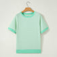 Green Stripe Colorblock Trim Round Neck Short Sleeve Tee
