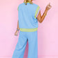 Navy Blue Color Block Detail Casual Two-piece Set
