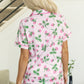 Pink Striped Strawberry Print Lapel Shirt Drawstring Shorts 2pcs Pajama Set