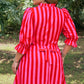 Rose Stripe Frilled Collar Button Neck Short Sleeve Curvy Mini Dress