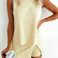 Yellow Contrast Trim Ribbed Tank Split Skort 2pcs Set