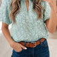 Apricot Pink Floral Textured Jacquard Puff Sleeve Blouse