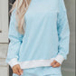 Sky Blue Stripe Oversize Mock Neck Sweatshirt and Shorts Set