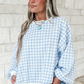 Light Blue Plaid Round Neck Long Sleeve Sweatshirt
