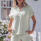 Purple Stripe Dolman Sleeve Polo Shirt and Drawstring Shorts Set