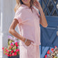 Purple Stripe Dolman Sleeve Polo Shirt and Drawstring Shorts Set