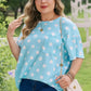 Sky Blue Twisted Rib Polka Dot Print Plus Size T Shirt