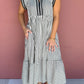 Brown Stripe Plus Size Slit V Neck Tiered Flutter Sleeve Maxi Dress