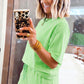 Yellow Cream Lace Patchwork Half Sleeve Top Elastic Waist Pants Two Piece Set