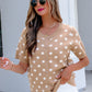 Dark Khaki Polka Dot Short Sleeve Button Down Sweater Cardigan