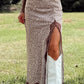 Brown Cheetah Print Trim Split Long Western Skirt