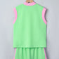 Green Color Block Accent Half Zip Top Athleisure Shorts Set