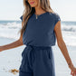 Ashleigh Blue Knit Open Back Cap Sleeve Drawstring Elastic Waistband Romper