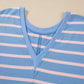 Sky Blue Stripe V Neck Short Sleeve Double Wear Loose Romper
