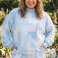 Sky Blue Patchwork Floral Print Stand Neck Long Sleeve Two-piece Outfit Plus Size Set