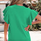 Bright Green Solid Color Ribbed Trim Round Neck Ruffle Short Sleeve Sweater