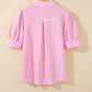 Pink Stripe Color Block Detail Split Neck Short Sleeve Blouse