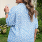 Sky Blue Striped V Neckline Half Sleeve Plus Size Leopard Blouse