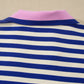 Dark Blue Striped Shift Dress Colorblock V Neck Short Sleeve Casual Summer