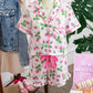 Pink Striped Strawberry Print Lapel Shirt Drawstring Shorts 2pcs Pajama Set