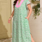 Green Plus Size Contrast Trim Flutter Sleeve Floral Kaftan Maxi Dress