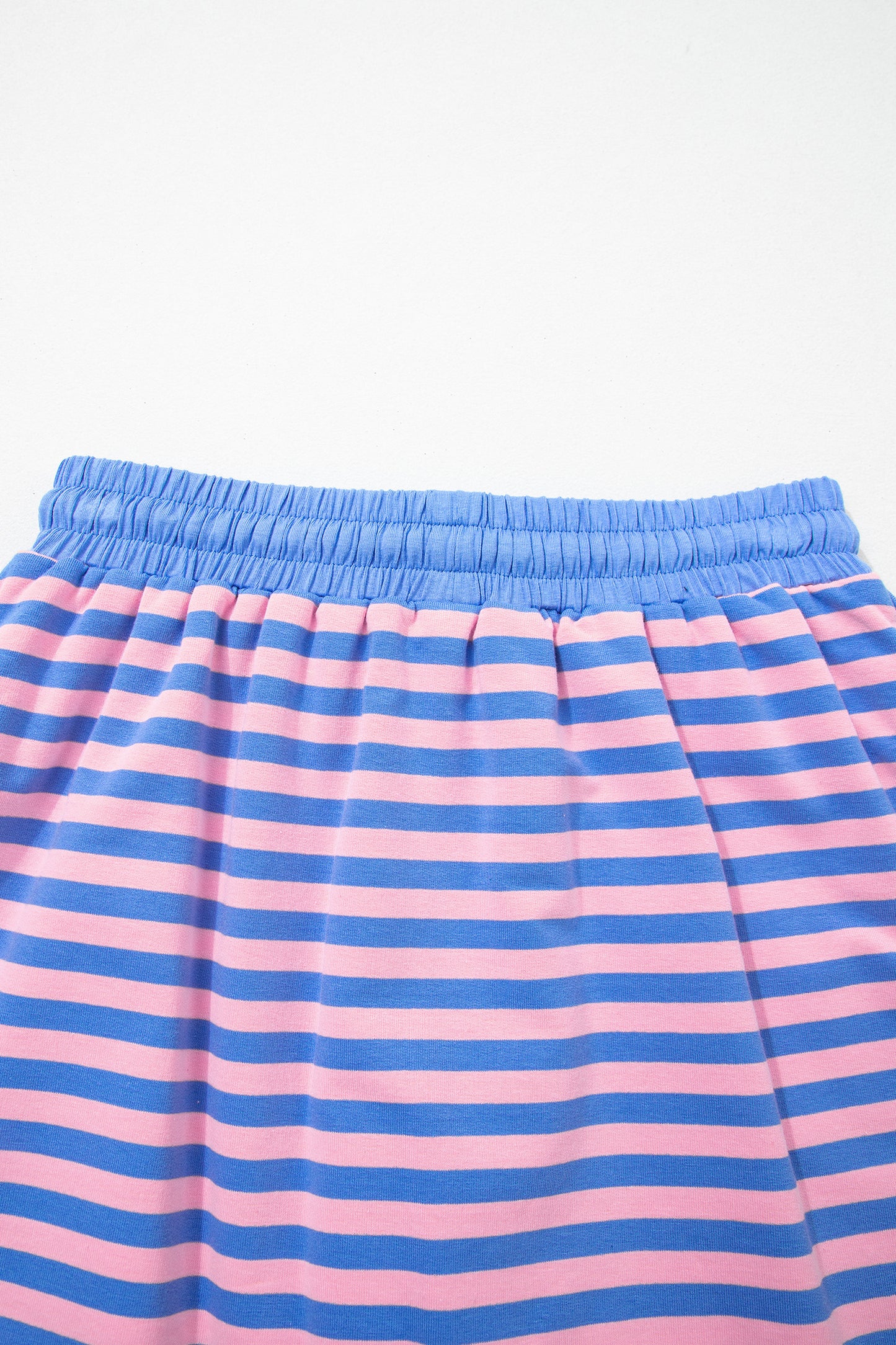 Pink Stripe Relaxed Short Sleeve Top Elastic Waist Drawstring Skort 2pcs Set