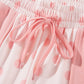 Pink Polka Dot Drop Shoulder Polo Loose Pullover Patch Pocket Casual Shorts Set