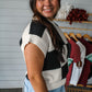 Light Blue Checkered Color Block Crew Neck Short Sleeve Sweater