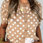 Dark Khaki Polka Dot Short Sleeve Button Down Sweater Cardigan