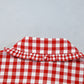 Red Plaid Long Sleeve Button Down Frill Detail Casual Shirt