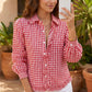 Red Plaid Long Sleeve Button Down Frill Detail Casual Shirt